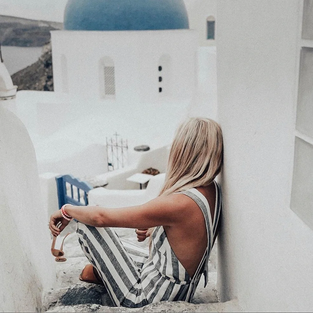 Reformation Striped Black and White Linen Jumpsuit